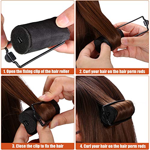 40 Pieces Sponge Hair Rollers Satin Rollers Silk Foam Roller Women Hair Curlers with Duck Teeth Clips for Hairdressing Styling(Black) - color: Black