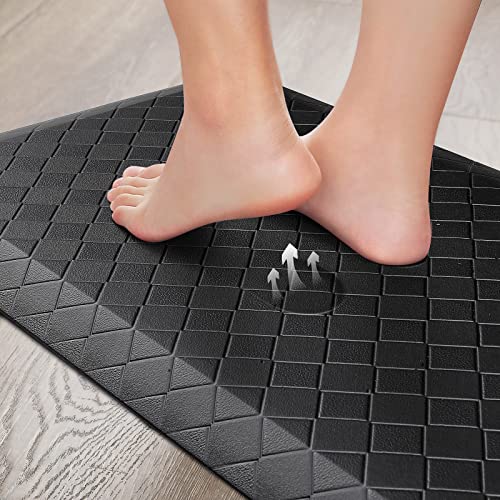 HappyTrends Kitchen Floor Mat - 4/5 Inch Thick Anti-Fatigue Kitchen Rug,Waterproof Non-Slip Kitchen Mats and Rugs Heavy Duty Ergonomic Comfort Rug for Kitchen,Office,Sink,Laundry,(17.3" x 28", Black) - color: Black, size: 28"L x 17.3"W x 0.8"Th