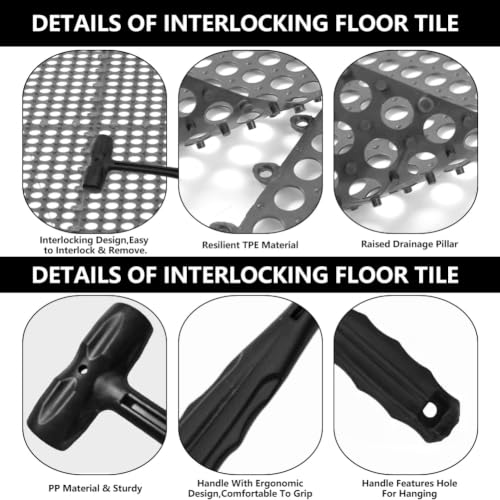 30 Pack Drainage Interlocking Tiles, 12"x12" Modular Interlocking Floor Tiles with 1 Pc Plastic Hammer Non Slip Rubber Floor mat with Holes for Pool Bathroom Deck Kitchen Patio (30, Dark Grey) - color: Dark Grey