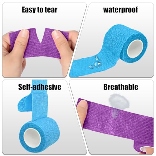 6 Pack 2 Inches Self Adhesive Bandage Wrap | Breathable Cohesive Bandage Elastic Tape for Pets, Athletic, Sports, Wrist, Knee, Ankle(5 Yards Per Roll, Purple) - color: Purple, size: 2 Inch