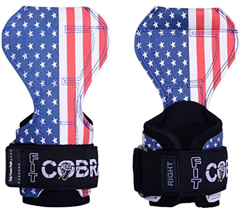 Cobra Grips Weight Lifting Gloves with Adjustable Neoprene Padded Wrist Wraps - Heavy Duty Alternative to Power Lifting Hooks for Deadlifts - color: FIT USA FLAG Leather, size: 4.25 - 7.0"