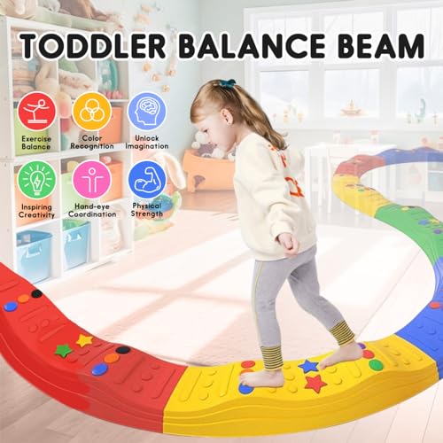 MOCUTEEN Kids Balance Beam Toddler Stepping Stones Max Load 220LBS 8 PCS Non-Slip Textured Surface & Rubber Pads Bottom Promote Agility Coordination Five Star Pattern - color: 8 Curve