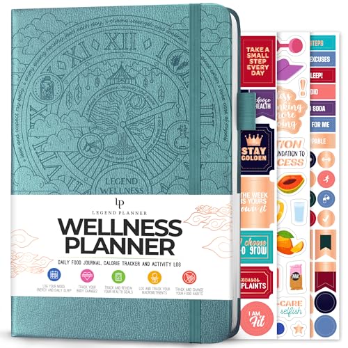 Legend Wellness Planner & Food Journal – Daily Diet & Health Journal with Exercise & Weight Loss Tracker – Nutrition Diary, 6 Months (Aquamarine) - color: Aquamarine Debossed, size: A5 (5.8” x 8.3”)