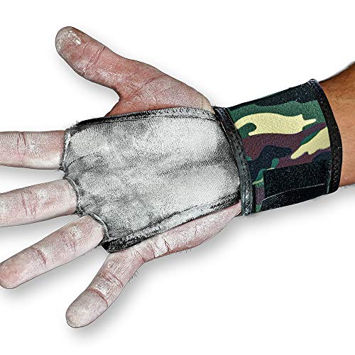 JerkFit WODies Gymnastics & Weightlifting Grips with Wrist Wraps – 3 Hole Versatile Gym Gloves for Pull Ups, Gym Training & Cross Training – Hand Grips Palm Protector for Men & Women - color: Green Camo, size: Small 3”- 3.5”