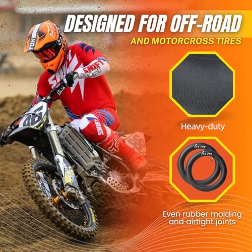 (2-Pack) 110/100-18 (4.50 X 18) Motorcycle Inner Tubes - 18 Inch Dirt Bike Natural Rubber Tubes - Pinch and Puncture-Resistant Tubes - TR4 Valve Stems - Designed for Off-Road and Motocross Tires - size: 110/100-18 (4.50 x 18)