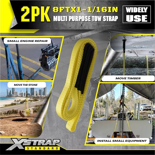 XSTRAP STANDARD 2PK 1''x 8FT Lift Sling Web Strap/Wear Guard End, Heavy Duty Flat Eye Lifting Sling with 2 Reinforced Loops for Tree Saver Lifting Furniture Appliances Machine - style: 2pk 1''x8ft