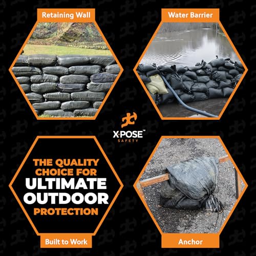 Xpose Safety Heavy Duty Sand Bags with Tie Strings – Empty Woven Polypropylene Sandbags for Hurricane Flood Protection, 100 lb Capacity, 14" x 26", Black, Pack of 1000 - color: Black, size: 1000 Sandbags