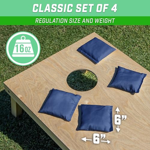 GoSports Classic Cornhole Bean Bags Set of 4-16 Colors Available - Regulation All Weather, Mix and Match - color: Navy