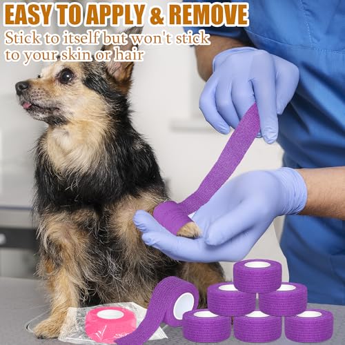 6 Pack 1 Inches Self Adhesive Bandage Wrap Breathable Cohesive Bandage Elastic Tape for Pets, Athletic, Sports, Wrist, Knee, Ankle(5 Yards Per Roll, Purple) - color: Purple, size: 1 Inch