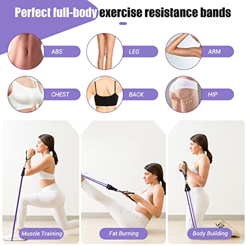Resistance Bands with Handles for Women, 5 Level Exercise Bands Workout Bands for Physical Therapy, Yoga, Pilates, Door Anchor, Storage Pouch - color: Purple