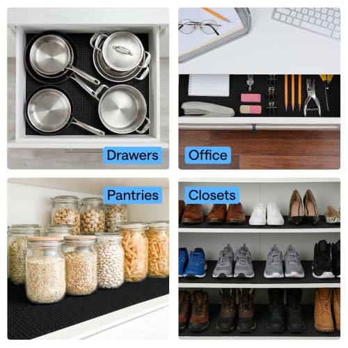 GORILLA GRIP powerGRIP Drawer Shelf and Cabinet Liner, Thick Strong Hold, Non-Adhesive Liners Protect Kitchen Cabinets and Cupboard, Bathroom Drawers, Easy Install, Breathable Mat, 12" x10', Black - color: Black, size: 12" X 10', style: 12" x 10'