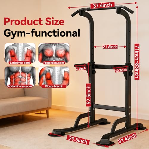 WATBKHE Power Tower Pull Up Dip Station Foldable, Pull Up Bar Station Adjustable, Multi-Function Home Gym, Strength Training Fitness Equipment, Triangular Design, for Home Outdoor - color: Black-Max 260 lbs
