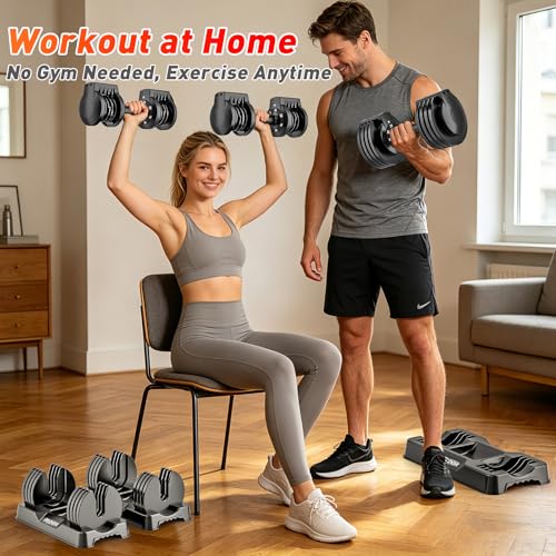 25/55lb Pair Adjustable Dumbbell Set, Adjustable Dumbbells Set of 2, 5 in 1/10 in 1 Free Weights Dumbbells Set with Anti-Slip Texture Handle, Weight Set For Home Gym Suit both Men and Women - color: Black 25LBS Pair
