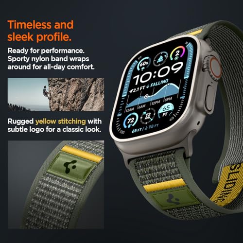 Spigen for Apple Watch Band, Compatible with Ultra 3/2/1 49mm, Series 11/10 46mm, 9/8/7 45mm, SE3/SE2/SE/6/5/4 44mm, 3/2/1 42mm - color: Active Green
