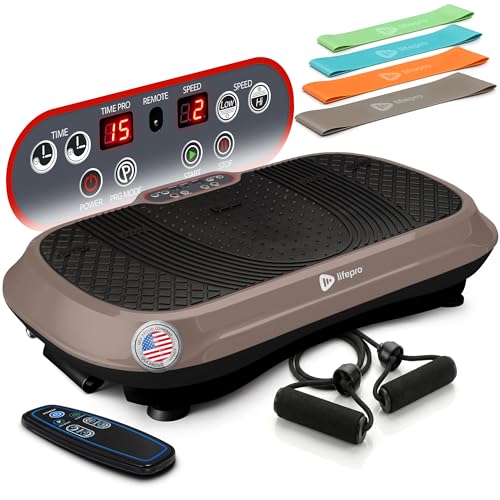 Lifepro Waver Vibration Plate Exercise Machine – High-Intensity Vibration Plate for Lymphatic Drainage – Full-Body Workout Vibrating Platform with Loop Bands – Fitness Equipment for Strength & Toning - color: Brown