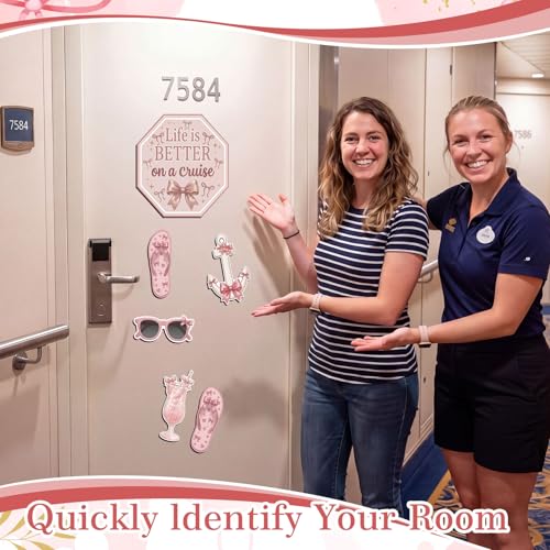 Kanayu 6 Pcs Pink Bow Cruise Door Decorations Magnetic Large Ship Decorations Magnets Anchor Cruise Decor Car Fridge Magnet Decal for Carnival Stateroom Door - style: Pink Bow