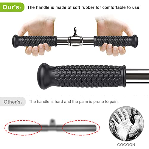 SELEWARE Rotating Straight Bar, Tricep Rope, Double D Row Handle, Rotating V Handle, Cable Machine Attachment with Non-Slip Soft Rubber Grip, Universal Attachment for Cable Machines - color: 18" Silver Rotating Straight Bar W/ Flat Rubber Handle