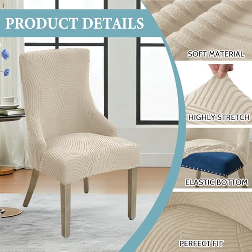 Wingback Dining Chair Covers Stretch Wing Back Side Chair Slipcover Accent Chair Cover Slipcover with Arm Chair Protector Cover for Dining Living Room (Beige, 2PCS) - color: A- Beige, size: 2 PCS