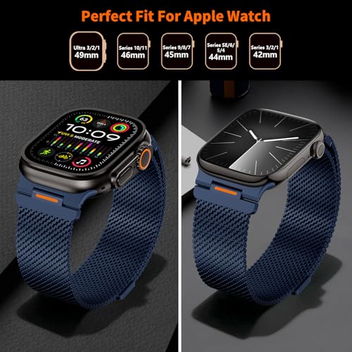 Milanese Loop Compatible with Apple Watch Ultra 3/2/1 Band 49mm 46mm 45mm 44mm 42mm, Magnetic Stainless Steel Strap Bands for iWatch Ultra SE 3/2/1 Series 11 10 9 8 7 6 5 4 3 2 Men, Dark Blue - color: Dark Blue
