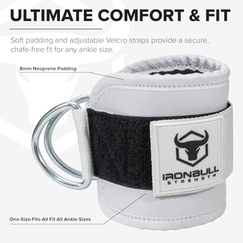 Women's Ankle Strap for Cable Machines & Resistance Bands: Gym & Home Workout Cuff Attachment for Leg Extensions, Kickbacks, Hip Abductors - Booty Exercises (White, Pair)