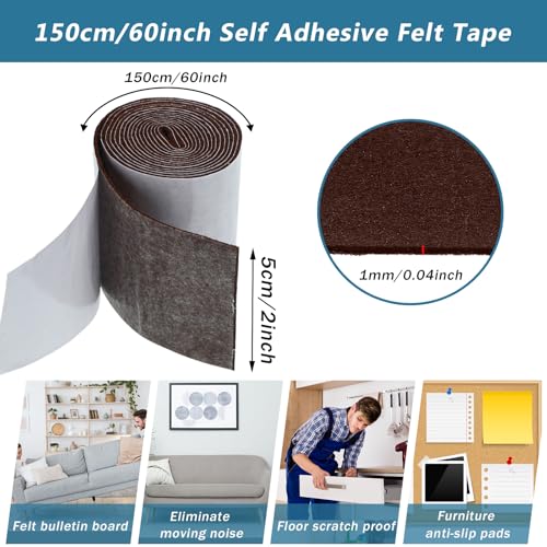 Shappy 2 Packs 120 x 2 x 0.04 Inch Felt Strips with Adhesive Backing Felt Tape Roll Non Slip Self Adhesive Cuttable Furniture Pads for Protecting Hardwood Floors, Chairs, Wall(Dark Brown) - size: 120 x 2 x 0.04 Inch