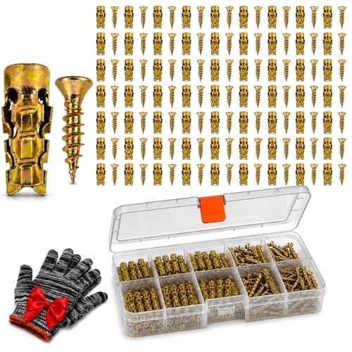 6 x 14 mm Short Expansion Screw Set for Cabinet Hinge Repair, Metal Anchors with Matching Screws, Stripped Hole Fixing Kit for Cupboard Wardrobe Door, Tile Wood Stone Drywall (100pcs) - color: 100pcs