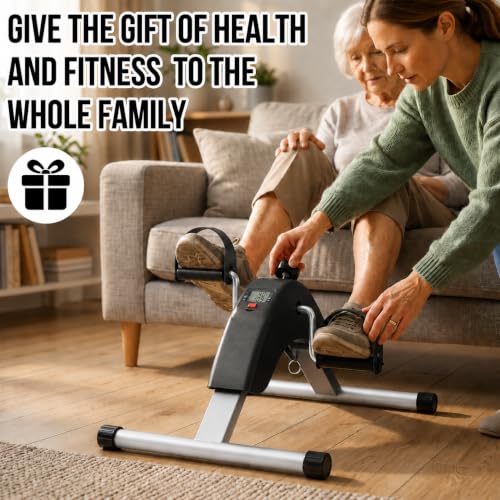 Under Desk Bike Pedal Exerciser for Leg & Arm | Foldable Mini Exercise Bike with LCD Display for Home & Office - color: BLACK