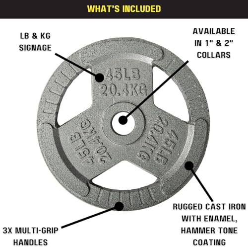 HulkFit 1 inch or 2 inch Cast Iron Weight Plate Set with Multi-Grip Handles and Enamel Coated for Barbells & Strength Training - Grey - style: 2in - 2.5lbs (SINGLE)
