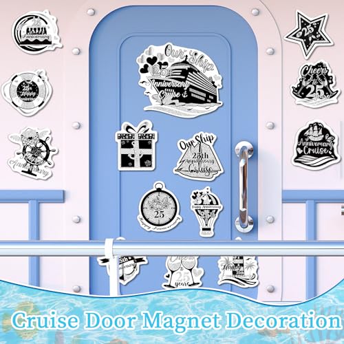 Wxiben 14Pcs 25th Anniversary Cruise Ship Door Magnets Decorations Magnetic | Cheers to 25 Years Anniversary Magnet Stickers, Strong Magnet Grip, Firm Sticking, for Carnival Party Fridge Stateroom Cabin - style: 25th Anniversary