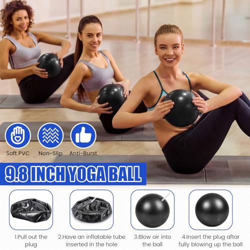 40 Pcs 9 Inch Bulk Pilates Balls Resistance Bands Set 20 Mini Bulk Exercise Balls Yoga 20 Resistance Loop Exercise Bands for Stability Fitness Physical Strength Office Training Gym - color: Black