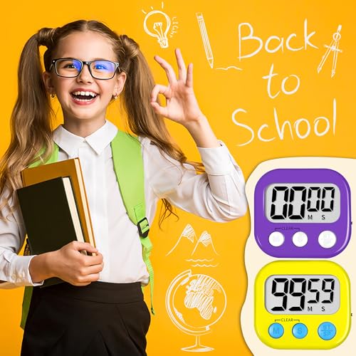 ZILLEEN Classroom Timer for Kids Teachers 2 Pack Digital Timers, Purple & Yellow - color: Purple & Yellow