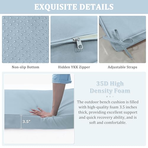 Premium Outdoor Bench Cushions for Patio Furniture 3.5inches Memory Foam Bench Cushion Waterproof Fade Resistant Porch Swing Cushions with Straps 36×18 Inch Light Blue - color: Light Blue, size: 36'' x 18'' x 3.5''