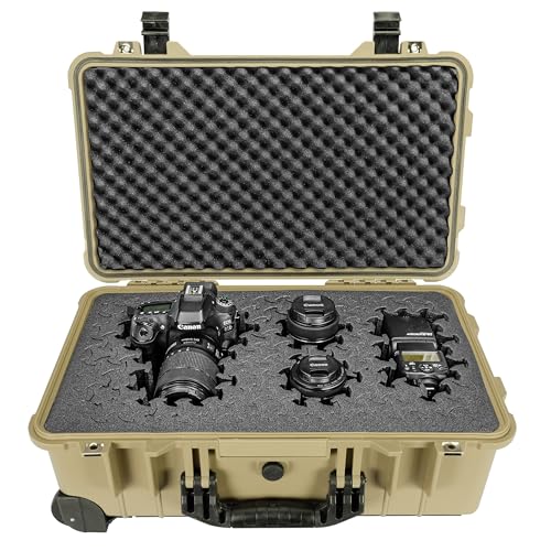 Eylar 22" Carry-On Roller Hard Case With Ragar Reconfigurable & Reusable XP Crosslink Foam, Waterproof, Shockproof For Equipment, Drones And Cameras, TSA Standard (2 Ragar Layers) (Tan) - color: Tan