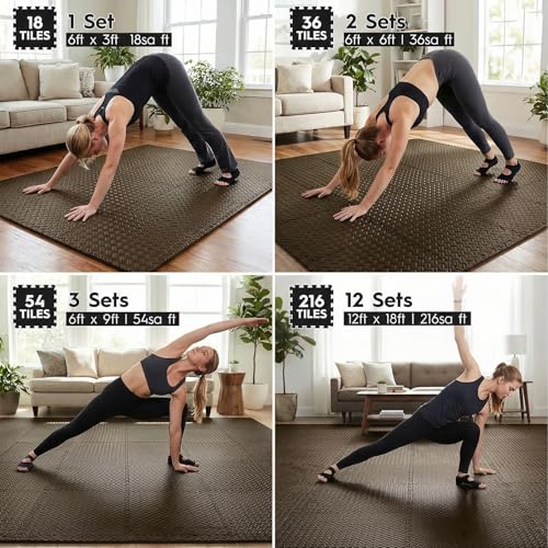 18pcs Puzzle Exercise Mat, 12.6"x12.6"x0.4", 18sqft EVA Interlocking Foam Floor Tiles, Protective, Water-Resistant Flooring for Home Gym & Workout Equipment - color: Cocoa Brown