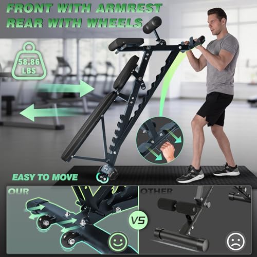 1000 LBS Adjustable Weight Bench with Roman Chair, Utility Workout Bench for home gym MAX Sit/Decline/Incline Up Bench Press Exercise Equipment 75°to -20°FID Strength Training - color: Black