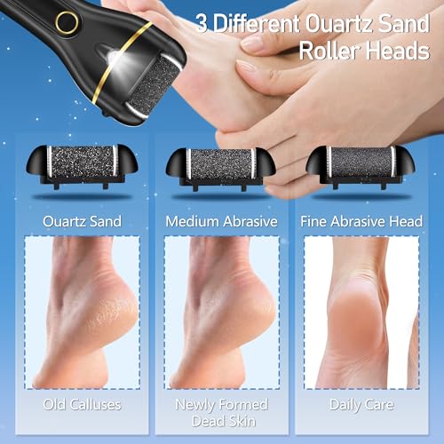 Callus Remover for Feet, Electric Foot Callus Remover Waterproof with 3 Rollers 2 Speed Battery Display,17 in1 Rechargeable Foot File Pedicure Kits for Dead Hard Cracked Dry Skin - style: Black