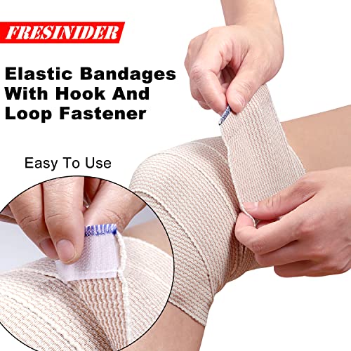 FRESINIDER Premium Elastic Bandage Wrap, 6 Pack (2x2, 2x4, 2x6) Cotton Compression Bandage with Touch Closure at Both Ends, Support & First Aid, Medical, and Injury Recovery - color: 6 Pack Mix (2, 4, 6 Inches)