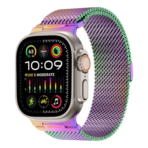 Milanese Loop Compatible with Apple Watch Ultra 3/2/1 Band 49mm 46mm 45mm 44mm 42mm, Magnetic Stainless Steel Strap Bands for iWatch Ultra SE 3/2/1 Series 11 10 9 8 7 6 5 4 3 2 1 Men, Colorful - color: Colorful