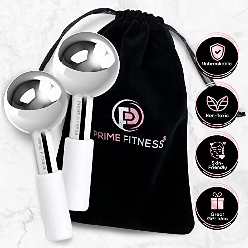 Ice Globes for Facials | Unbreakable Steel Cooling Roller | Cryo Sticks for Face | Massager for Face Neck & Eyes | Skin Care for Dark Circles, Puffiness, Wrinkles, Collagen Production (White) - color: White