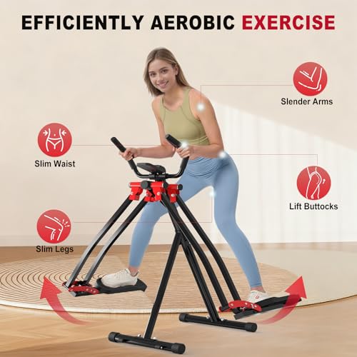 HOTWAVE Air Space Walker, Foldable Elliptical Exercise Machine | Gentle on Joints & Low-Impact. 350lb capacity. Cross trainer stepper. Home gym equipment. - color: Black