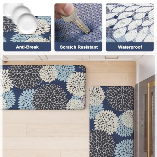 KIMODE Anti Fatigue Kitchen Mats for Floor, Boho Floral Kitchen Rugs 24" x 71", Wide Long Cushioned Mats for Kitchen Floor, Non Slip Kitchen Floor Mats for Sink Laundry Office,Blue Multi - color: Multi-blue, size: 71"L x 24"W x 0.5"Th