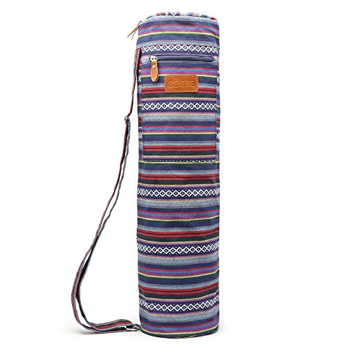 Yoga Mat Bag for Women & Men, Full-Zip Canvas Pilates Bag with Pockets | Lightweight Yoga Mat Carrier with Adjustable Shoulder Strap, Fits 1/4 & 1/3 Inch Thick Mats, for Studio Gym Travel Workout - color: Multicolor