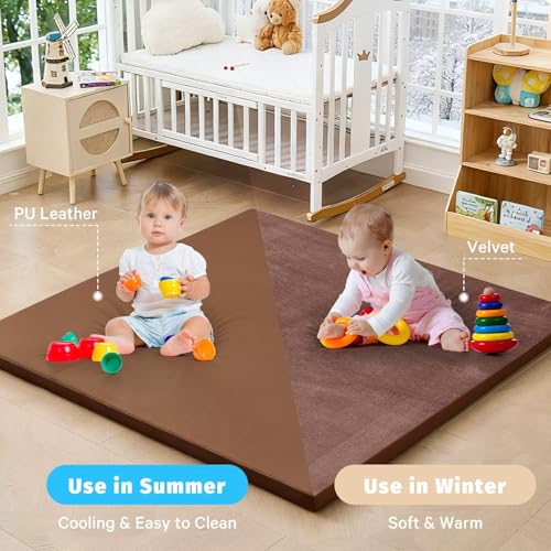 Waterproof Baby Play Mat for Floor Memory Foam 50 * 50 Cushion Playpen Playmat Tummy Time Crawling Mat Nursery Rug Thick Pad Create Soft & Safe Area for Infants,Toddler,Kids,Chestnut - color: Chestnut, size: 50*50