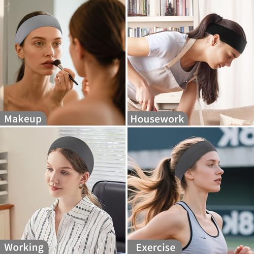Panleding 12 Pack Sports Headbands for Women, Non-Slip Elastic Soft Hair Bands, Fashion Hair Warp for Workout, Yoga, Running, Fitness (3 Neutral Colors) - color: 3 Neutral Colors