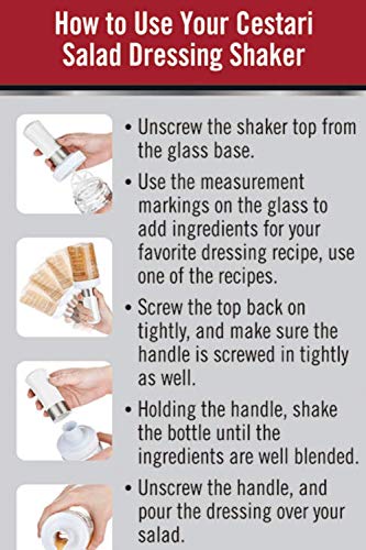 Cestari KItchen Glass Salad Dressing Shaker Bottle with Mixer Insert, 10 oz, Green – Leak-Proof Dispenser with Measurements and Recipes - color: Green
