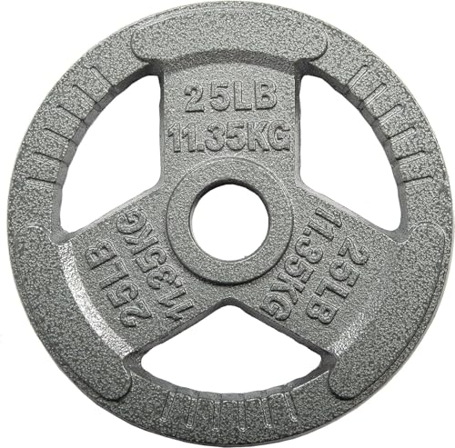 HulkFit 1 inch or 2 inch Cast Iron Weight Plate Set with Multi-Grip Handles and Enamel Coated for Barbells & Strength Training - Grey - style: 2in - 25lbs (SINGLE)