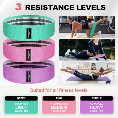 Fabric Resistance Bands for Working Out, Fabric Booty Bands for Legs and Butt with Stretching Strap Included, Non-Slip Glute Bands for Yoga Pilates Home Fitness