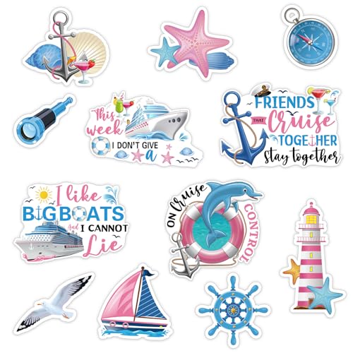 Kanayu 12 Pieces Cruise Door Magnets Decorations, Sea Navigation Ship Car Refrigerator Magnets Stickers Anchor Cruise Cabin Door Fridge Magnetic Decorations for Cabin Carnival Party(Novelty Style) - style: Novelty Style