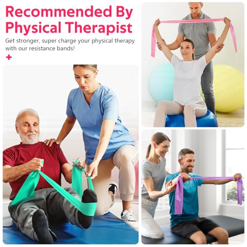 Resistance Bands for Working Out, Exercise Bands for Physical Therapy, Stretch, Recovery, Pilates, Rehab, Strength Training and Yoga Starter Set - color: Pink, Purple, Green, size: 4.9FT