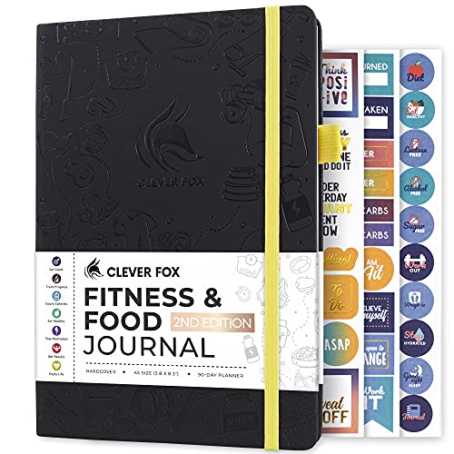 Clever Fox Fitness & Food Journal, Workout Planner, 5.8"x8.3" Black | Lasts 3 months, undated hardcover exercise & weight loss journal for women, gym, diet, meal tracker, calorie counter book - color: Black, size: A5 (5.8'' x 8.3'')